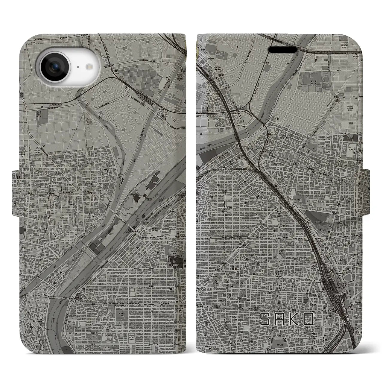 【栄生(愛知県)】地図柄iPhoneケース(手帳タイプ)