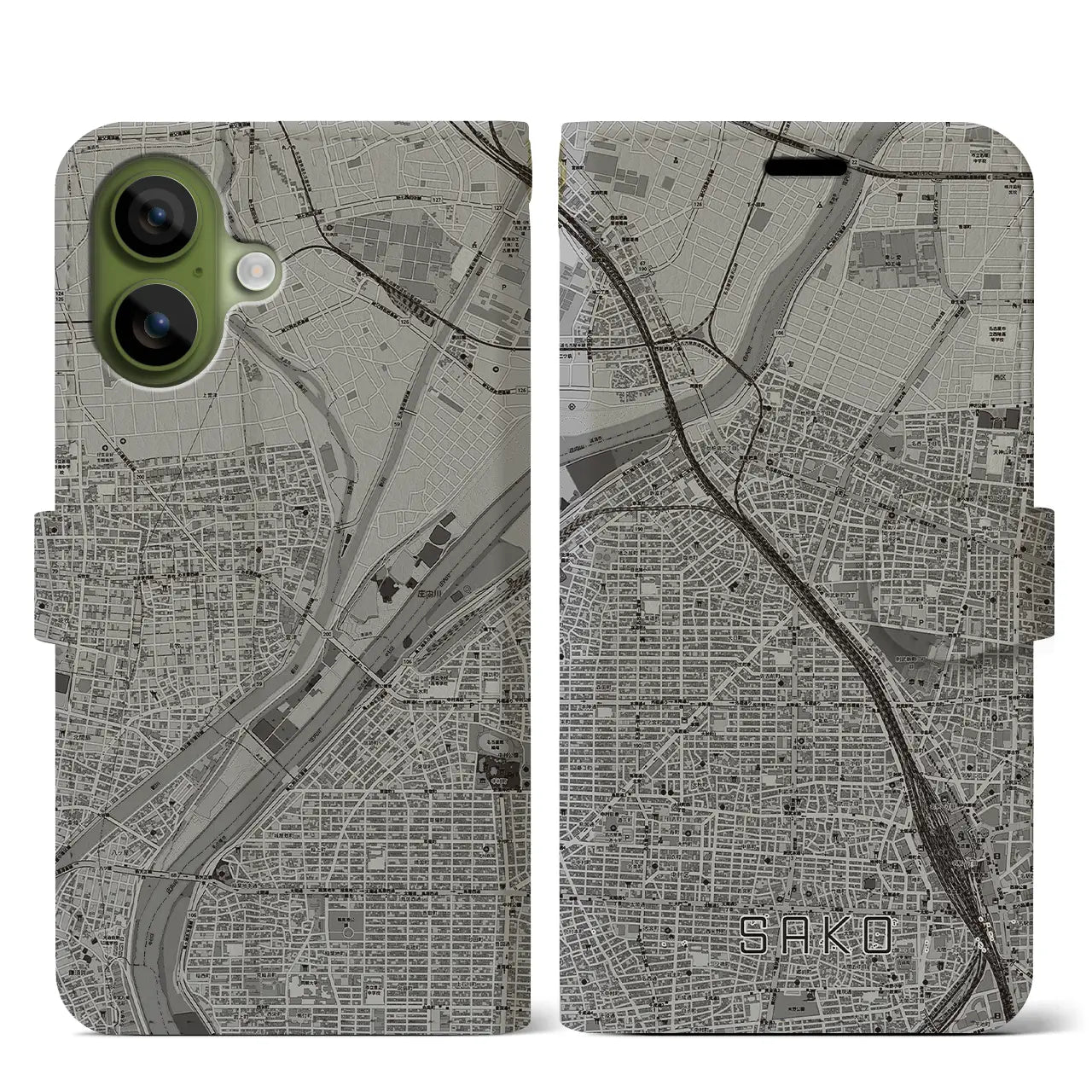 【栄生(愛知県)】地図柄iPhoneケース(手帳タイプ)