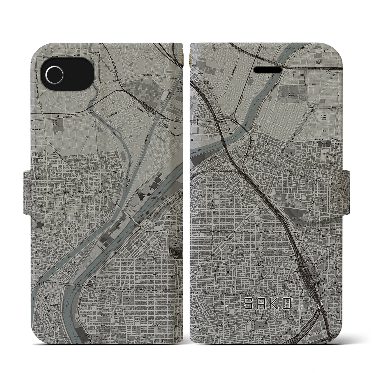 【栄生(愛知県)】地図柄iPhoneケース(手帳タイプ)