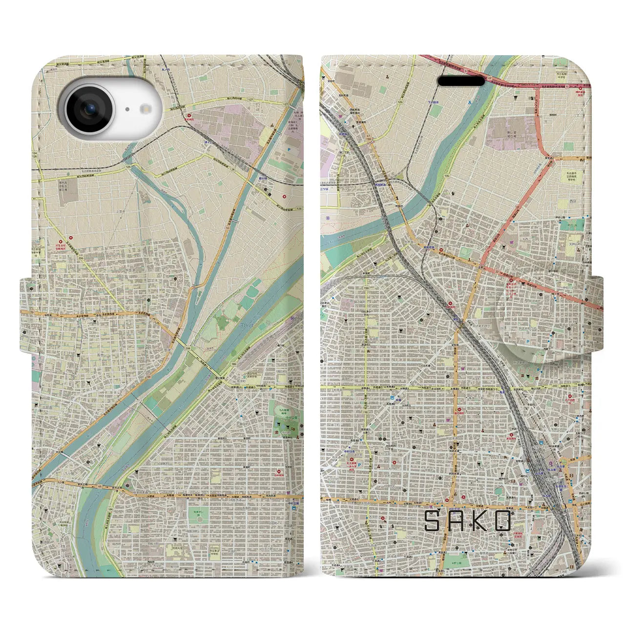 【栄生(愛知県)】地図柄iPhoneケース(手帳タイプ)