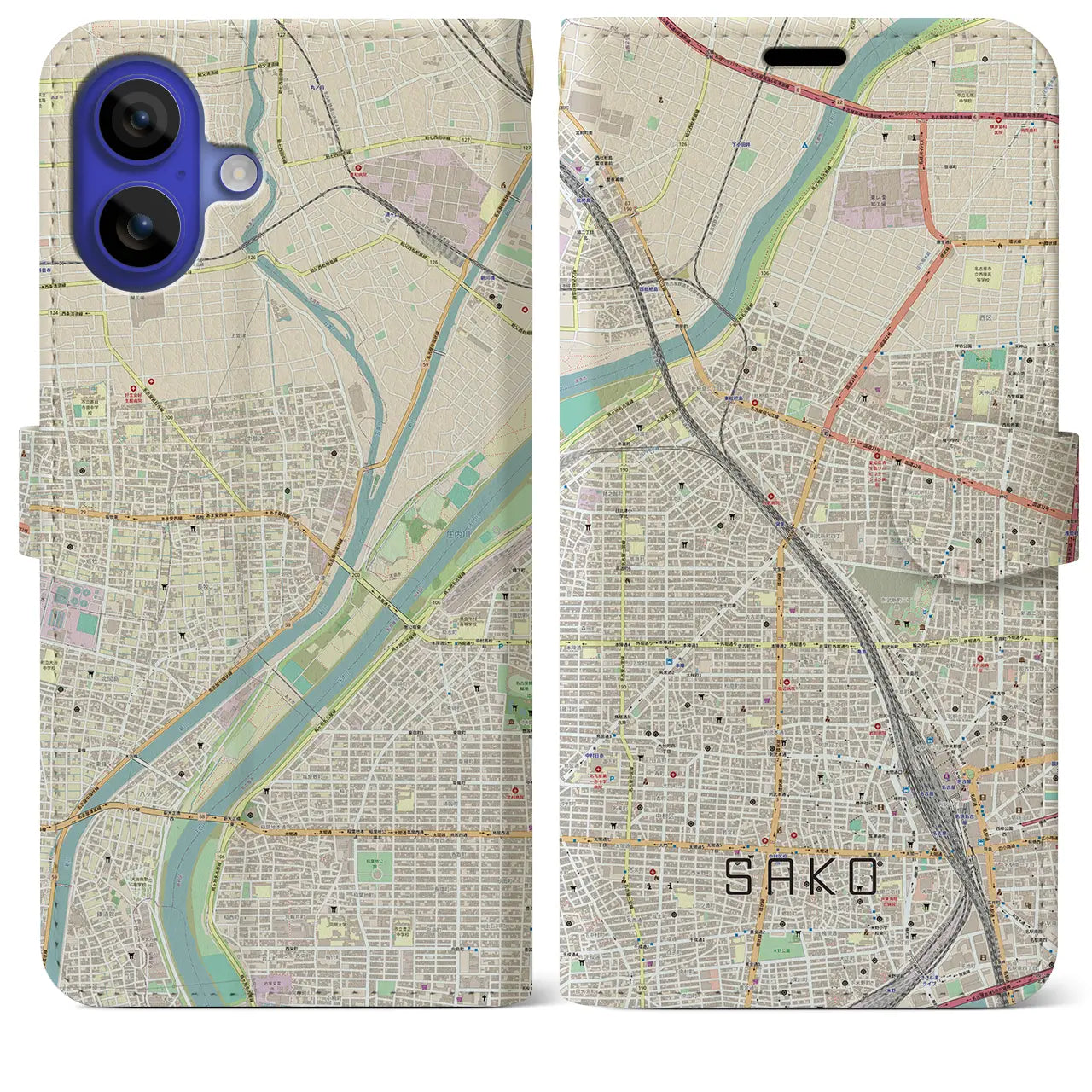 【栄生(愛知県)】地図柄iPhoneケース(手帳タイプ)ナチュラル・iPhone 16 Pro Max 用