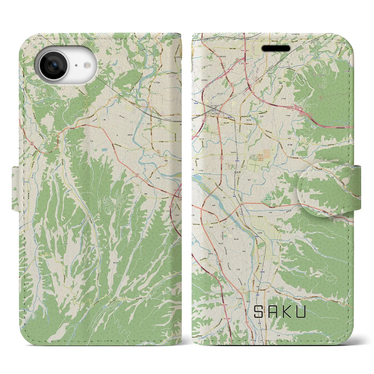 【佐久(長野県)】地図柄iPhoneケース(手帳タイプ)