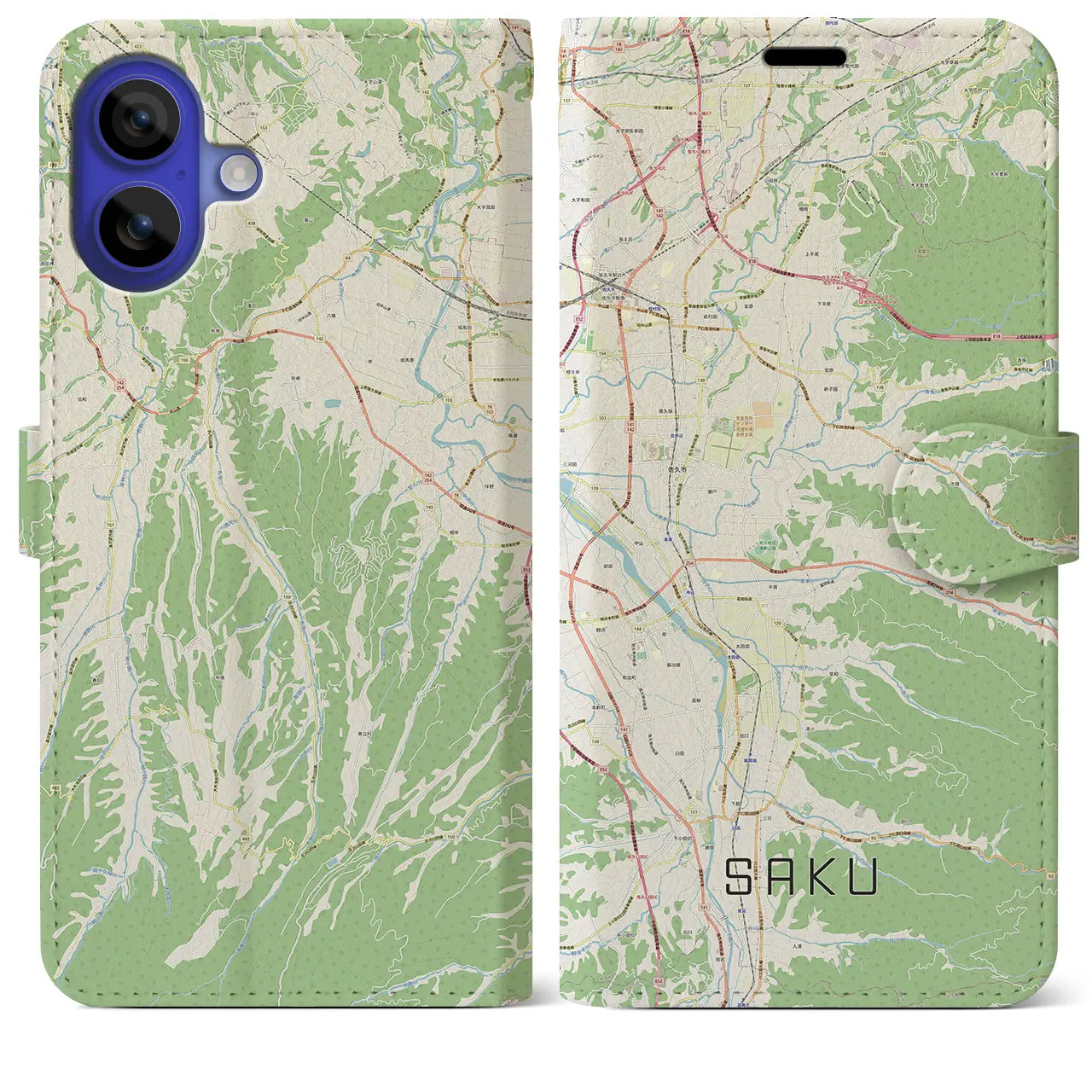 【佐久(長野県)】地図柄iPhoneケース(手帳タイプ)ナチュラル・iPhone 16 Pro Max 用