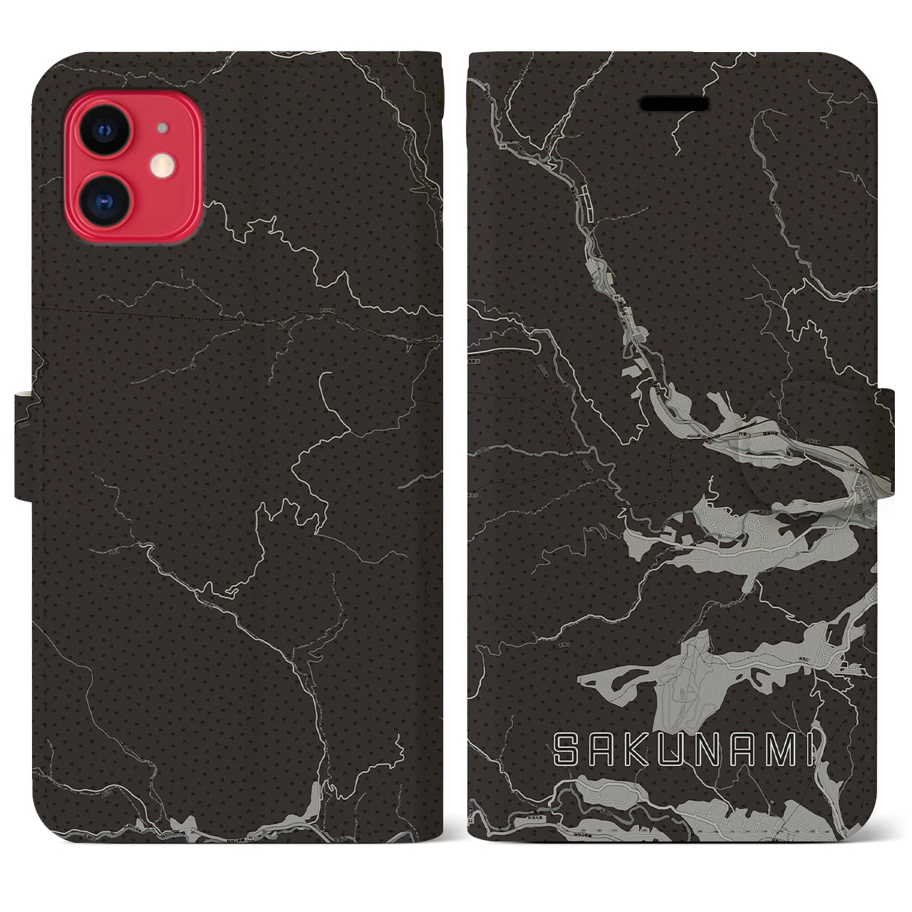 【作並(宮城県)】地図柄iPhoneケース(手帳タイプ)モノトーン・iPhone 11 用