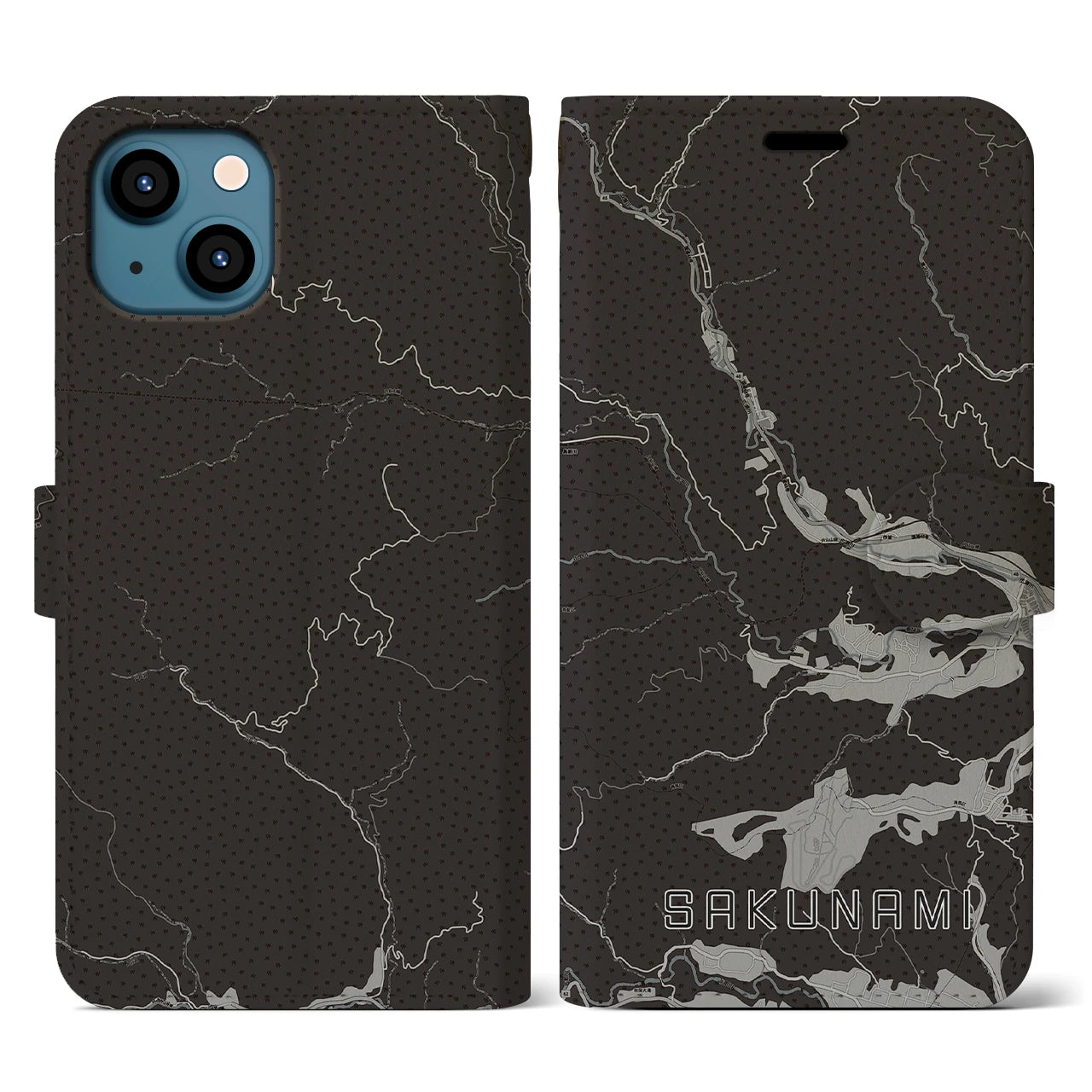 【作並(宮城県)】地図柄iPhoneケース(手帳タイプ)モノトーン・iPhone 13 用