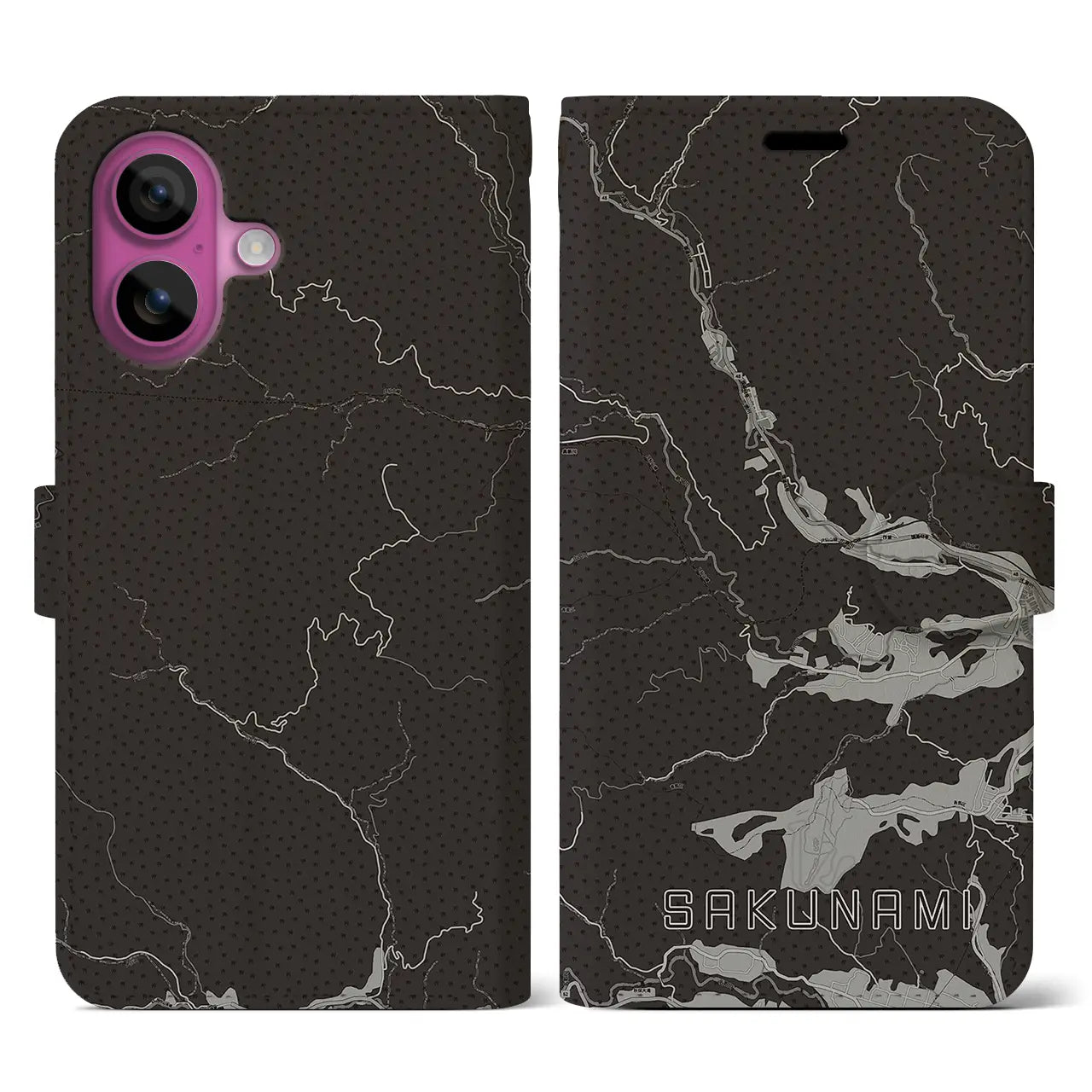 【作並(宮城県)】地図柄iPhoneケース(手帳タイプ)モノトーン・iPhone 16 Pro 用