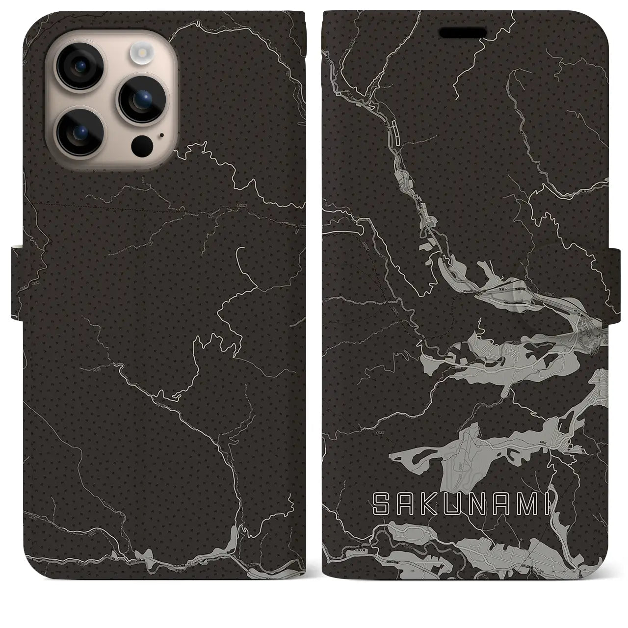 【作並(宮城県)】地図柄iPhoneケース(手帳タイプ)モノトーン・iPhone 16 Plus 用