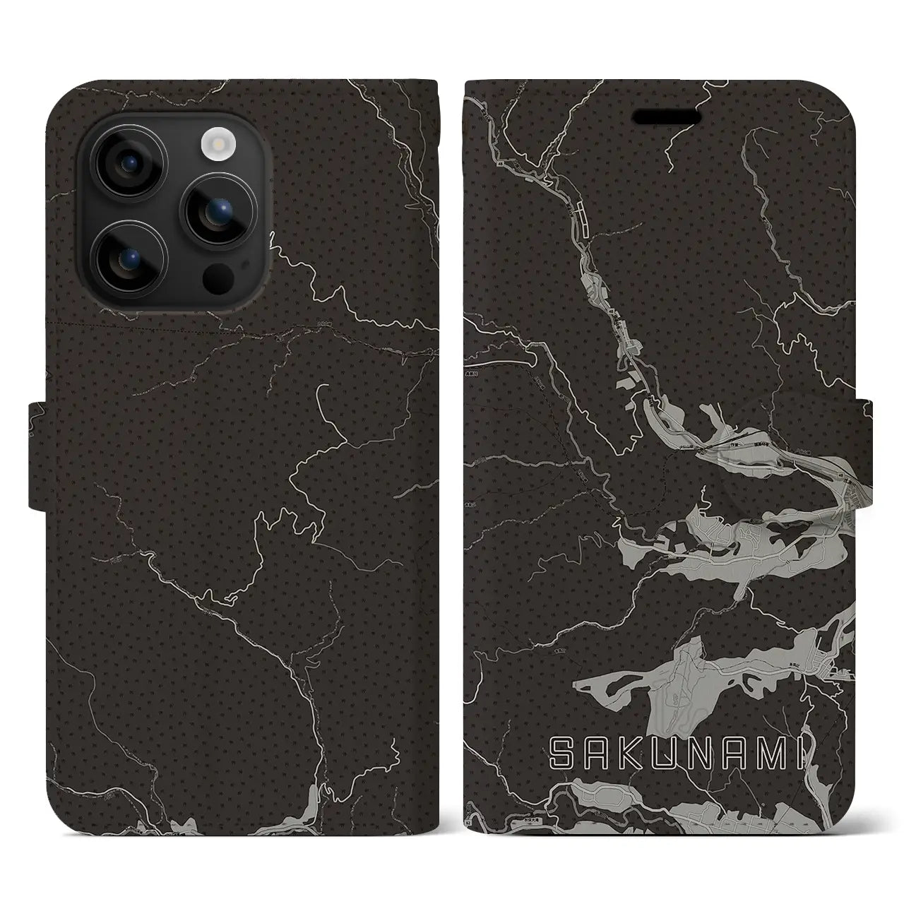 【作並(宮城県)】地図柄iPhoneケース(手帳タイプ)モノトーン・iPhone 16 用