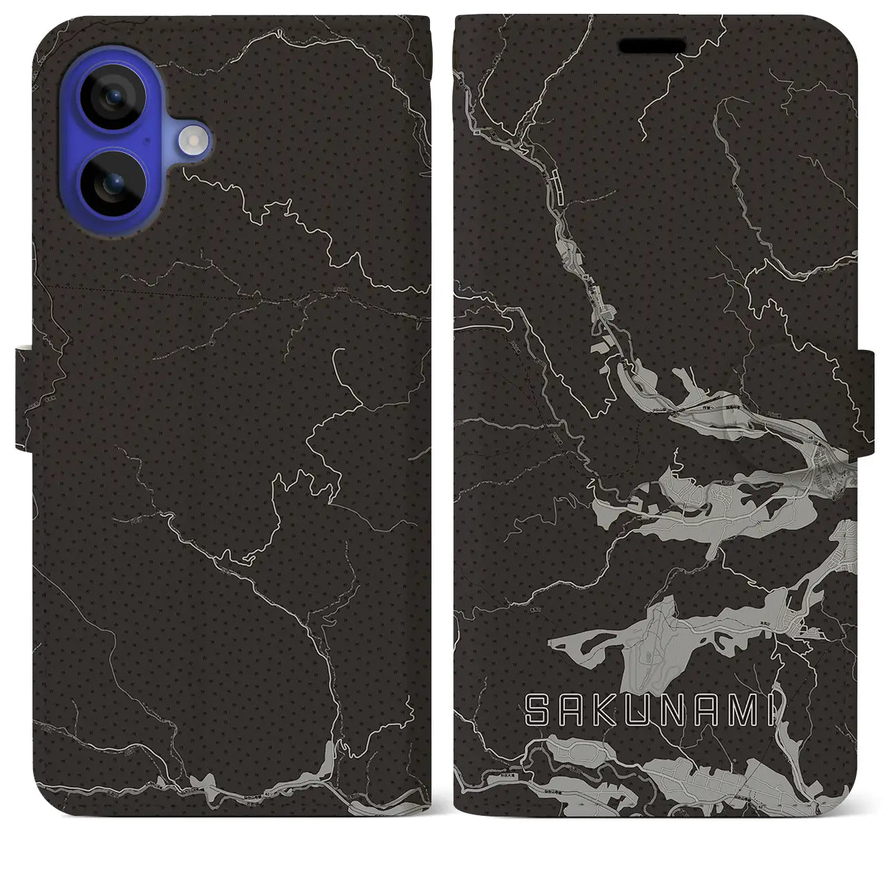 【作並(宮城県)】地図柄iPhoneケース(手帳タイプ)モノトーン・iPhone 16 Pro Max 用