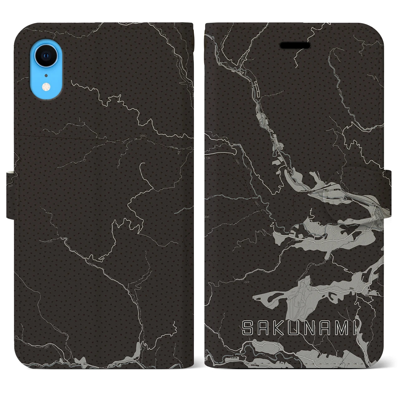 【作並(宮城県)】地図柄iPhoneケース(手帳タイプ)モノトーン・iPhone XR 用