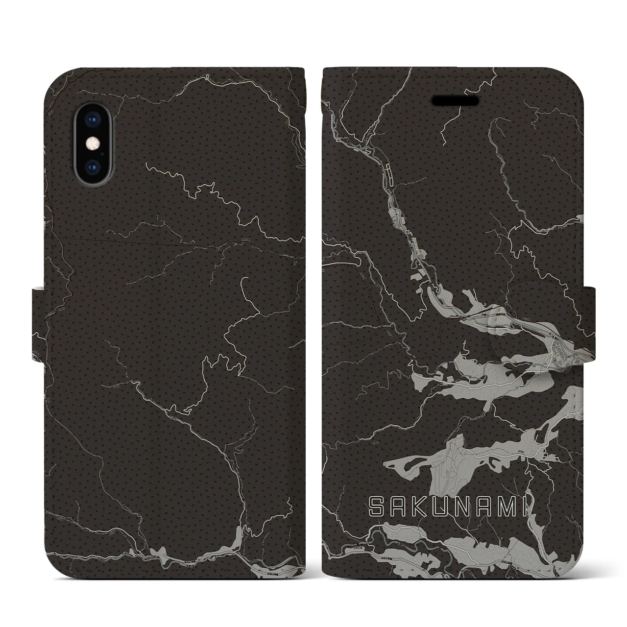 【作並(宮城県)】地図柄iPhoneケース(手帳タイプ)モノトーン・iPhone XS / X 用