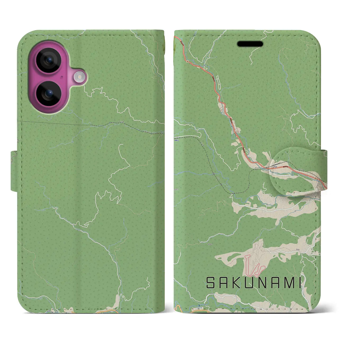 【作並(宮城県)】地図柄iPhoneケース(手帳タイプ)ナチュラル・iPhone 16 Pro 用