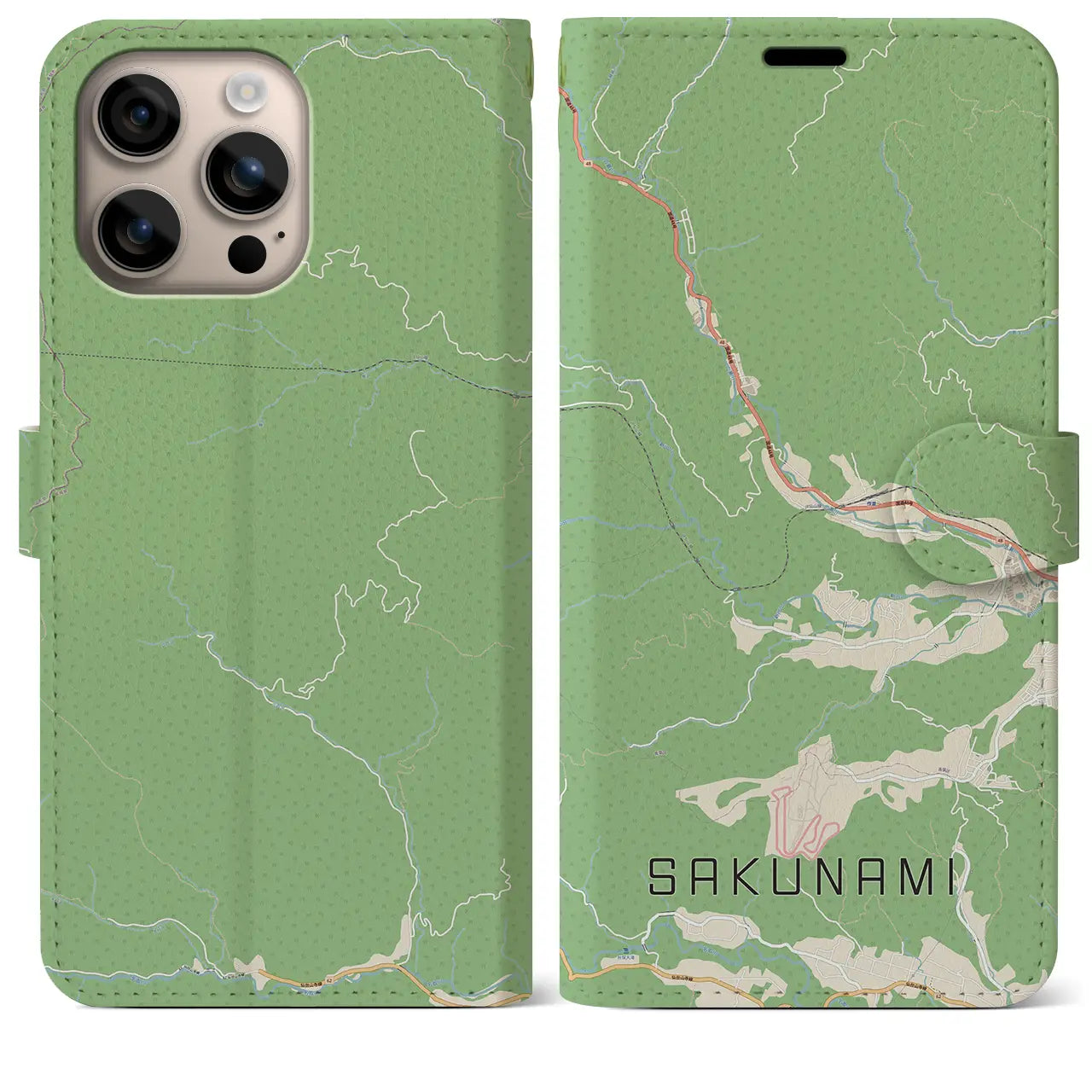 【作並(宮城県)】地図柄iPhoneケース(手帳タイプ)ナチュラル・iPhone 16 Plus 用