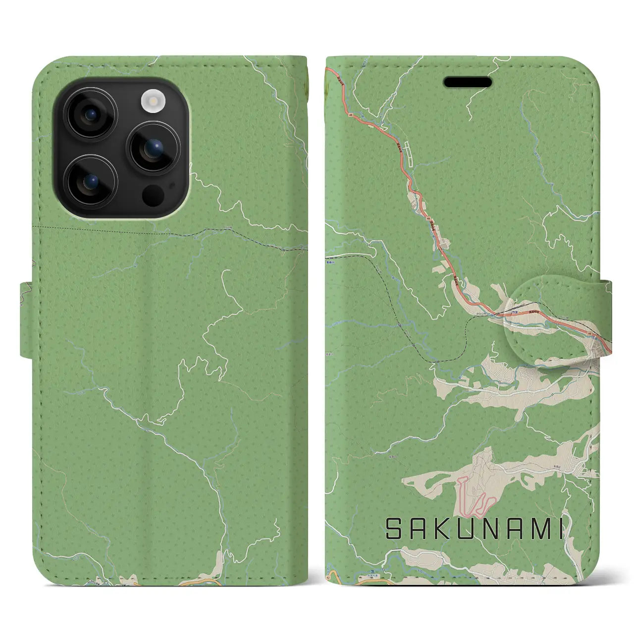 【作並(宮城県)】地図柄iPhoneケース(手帳タイプ)ナチュラル・iPhone 16 用
