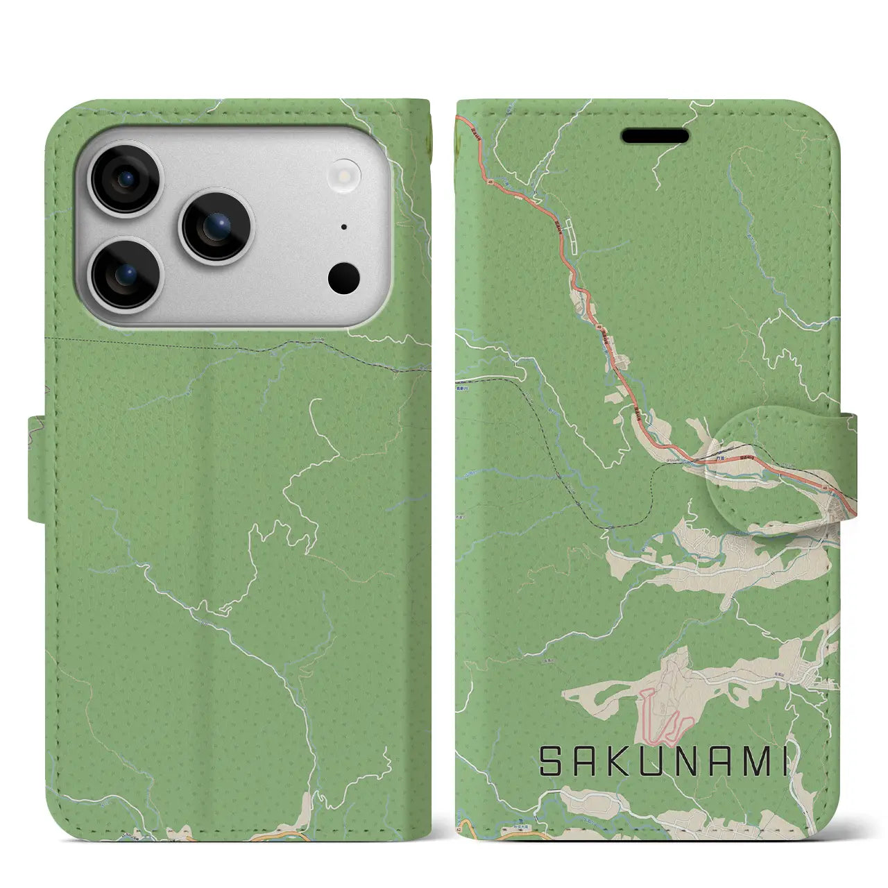 【作並(宮城県)】地図柄iPhoneケース(手帳タイプ)モノトーン・iPhone 17 Pro Max 用