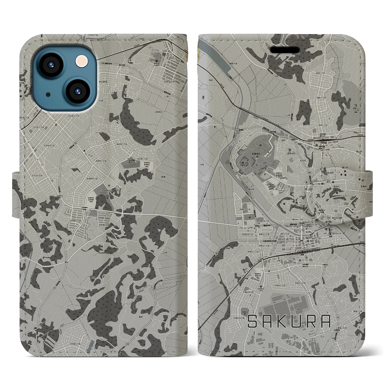 【佐倉(千葉県)】地図柄iPhoneケース(手帳タイプ)