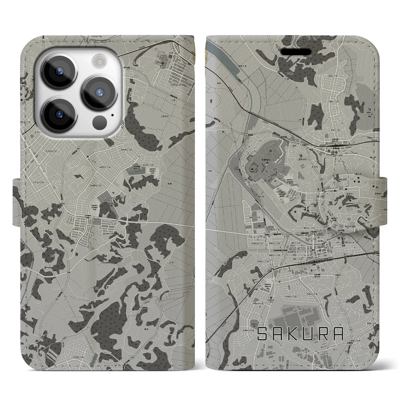 【佐倉(千葉県)】地図柄iPhoneケース(手帳タイプ)