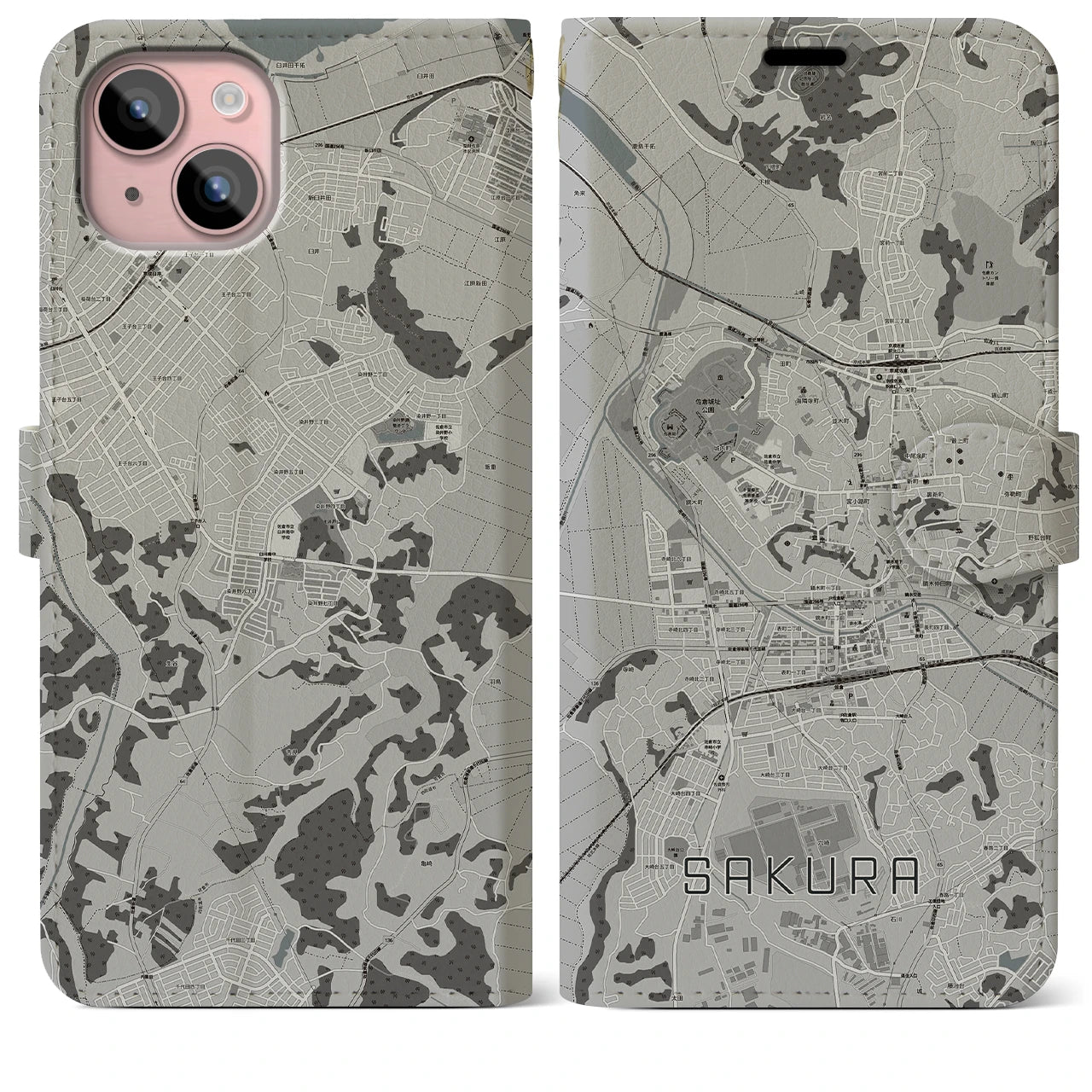 【佐倉(千葉県)】地図柄iPhoneケース(手帳タイプ)