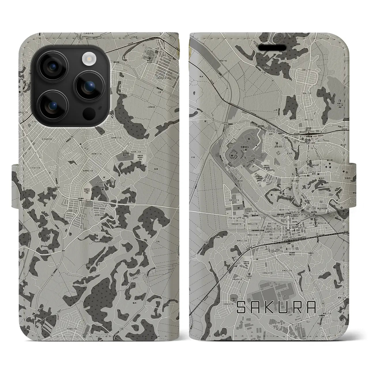 【佐倉(千葉県)】地図柄iPhoneケース(手帳タイプ)