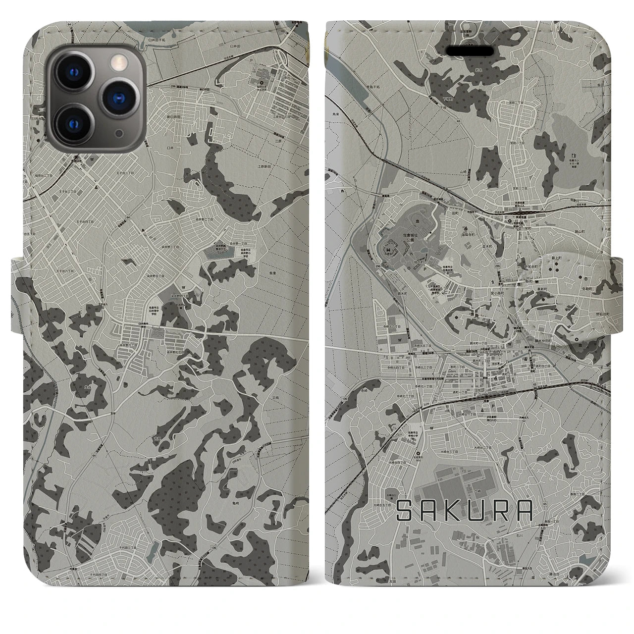 【佐倉(千葉県)】地図柄iPhoneケース(手帳タイプ)
