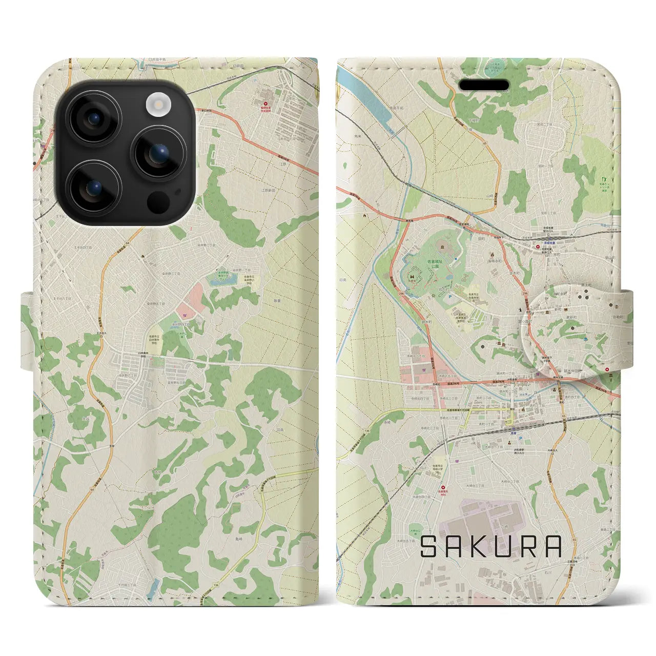 【佐倉(千葉県)】地図柄iPhoneケース(手帳タイプ)ナチュラル・iPhone 16 用