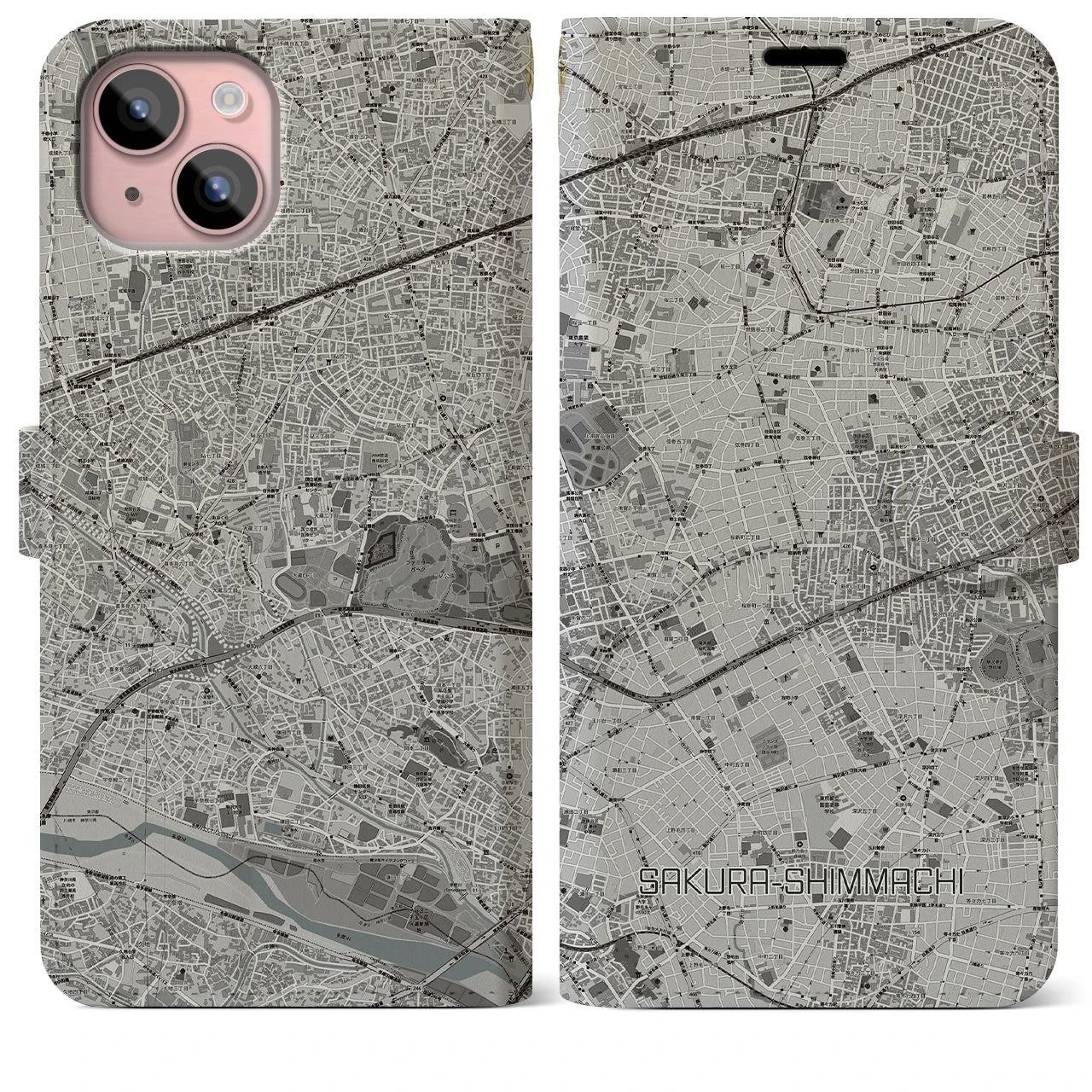 【桜新町(東京都)】地図柄iPhoneケース(手帳タイプ)