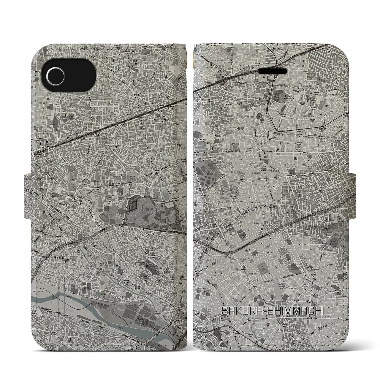 【桜新町(東京都)】地図柄iPhoneケース(手帳タイプ)