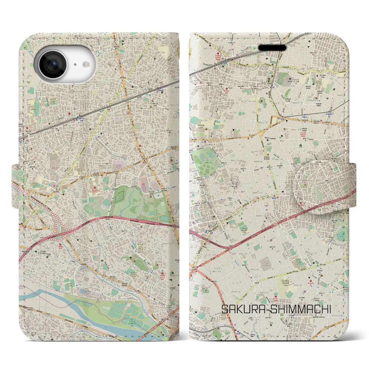 【桜新町(東京都)】地図柄iPhoneケース(手帳タイプ)