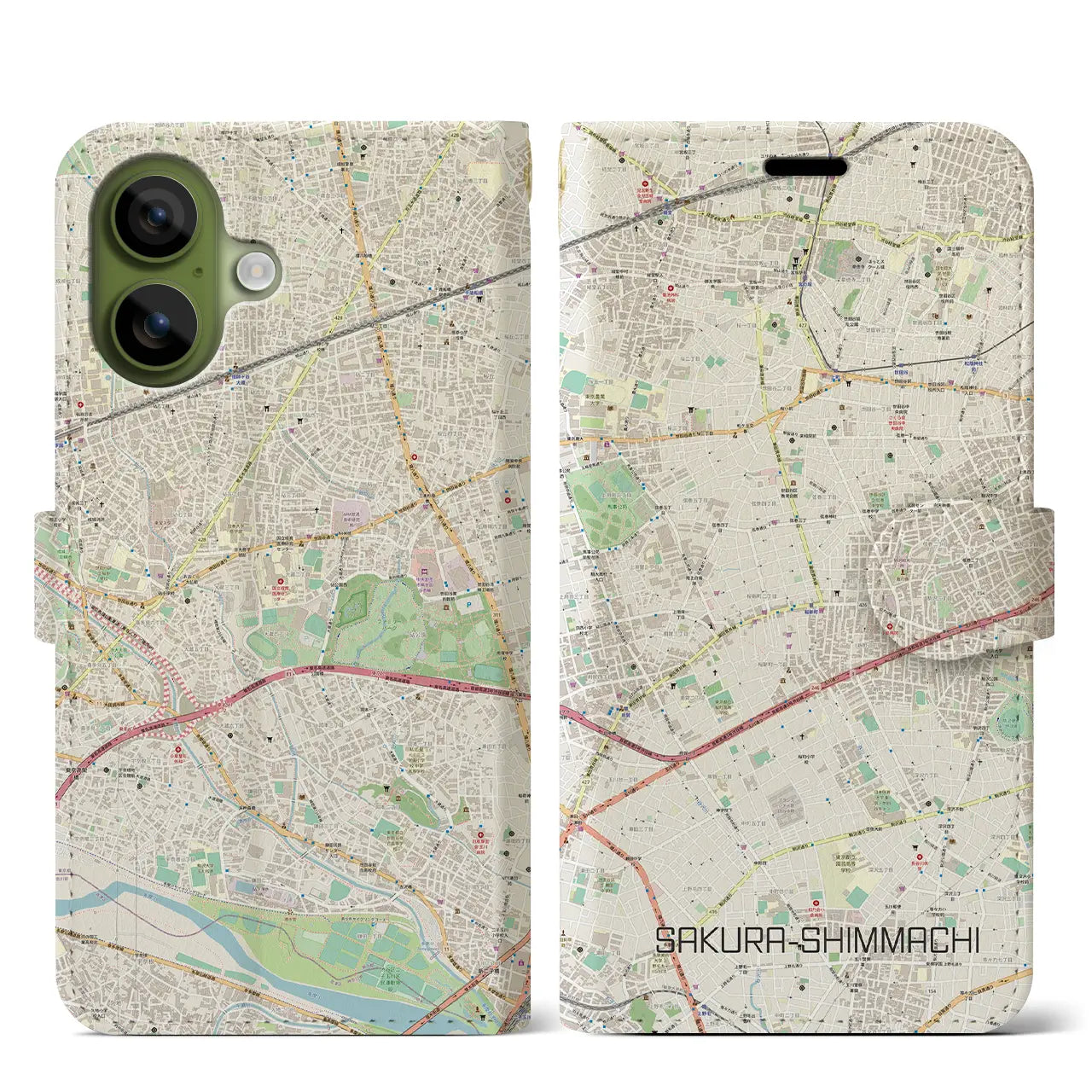 【桜新町(東京都)】地図柄iPhoneケース(手帳タイプ)