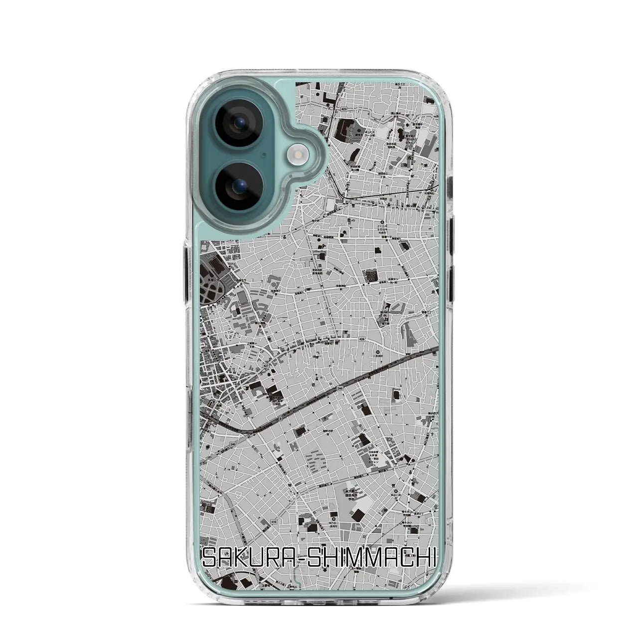 【桜新町(東京都)】地図柄iPhoneケース(MagSafeタイプ)モノトーン・iPhone 16 Pro 用