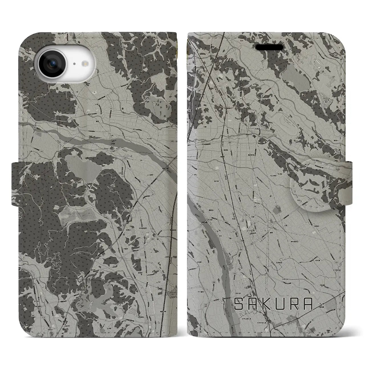 【さくら(栃木県)】地図柄iPhoneケース(手帳タイプ)