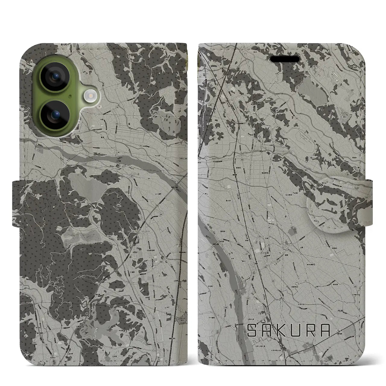 【さくら(栃木県)】地図柄iPhoneケース(手帳タイプ)