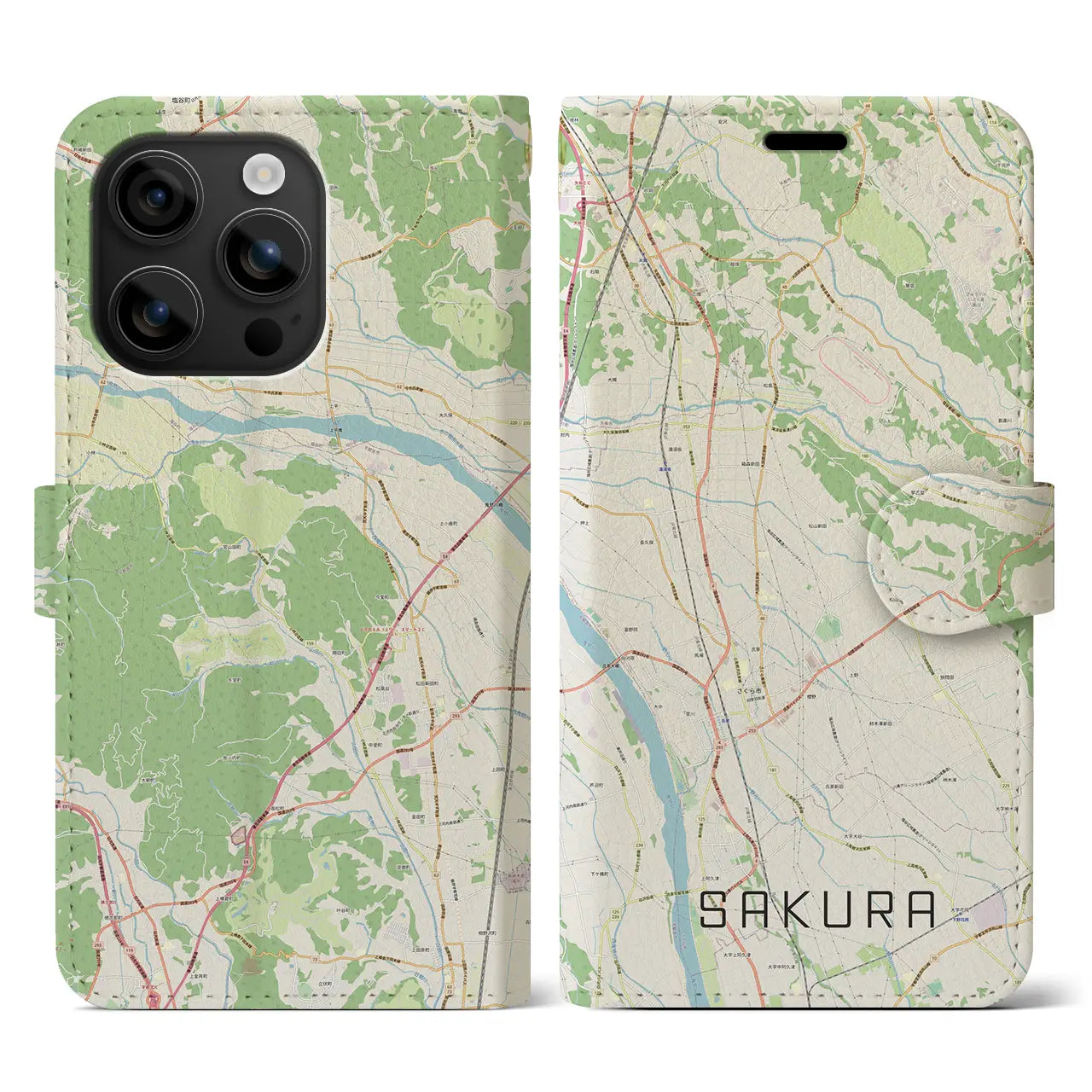 【さくら(栃木県)】地図柄iPhoneケース(手帳タイプ)ナチュラル・iPhone 16 用