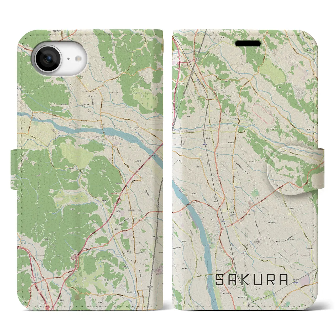 【さくら(栃木県)】地図柄iPhoneケース(手帳タイプ)