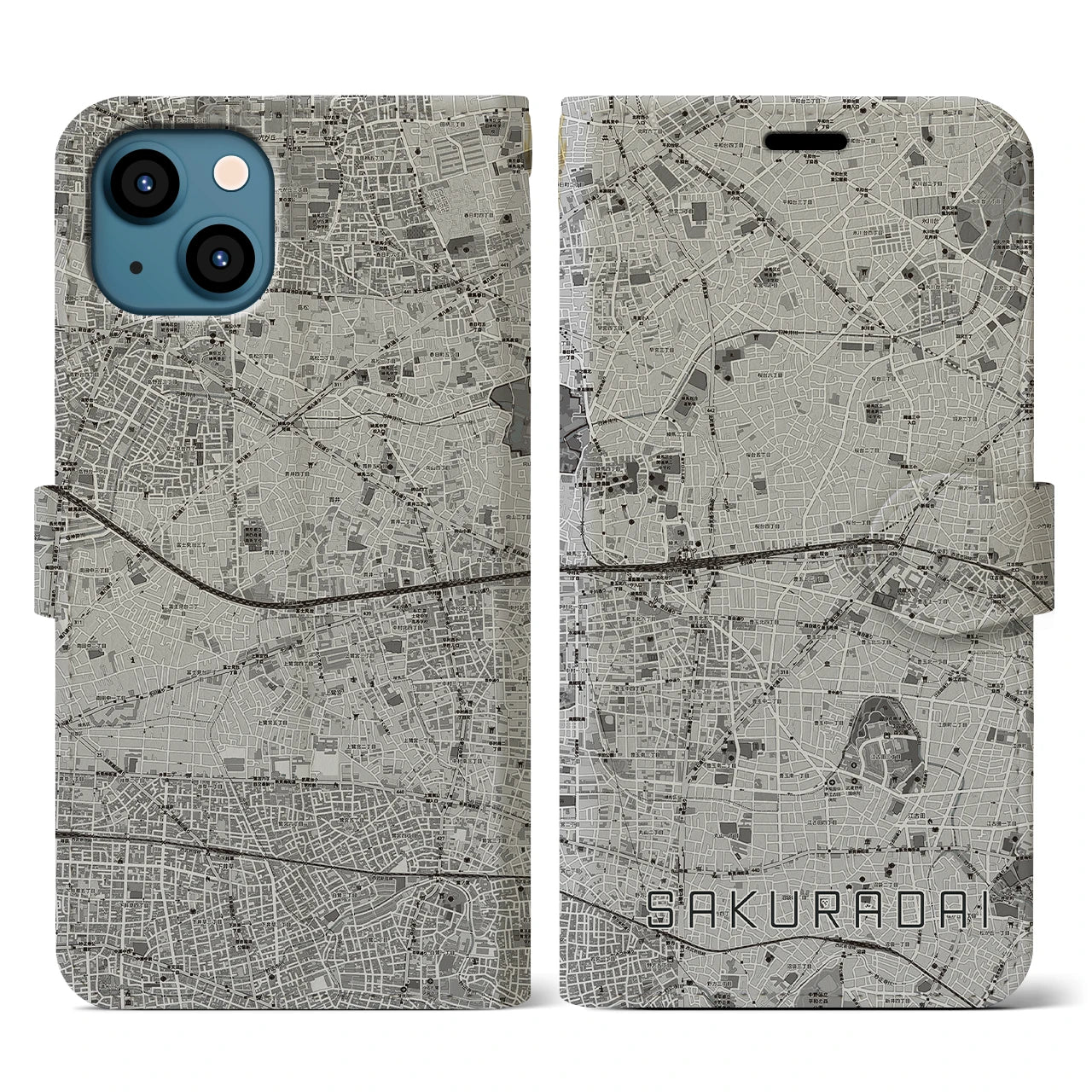 【桜台(東京都)】地図柄iPhoneケース(手帳タイプ)