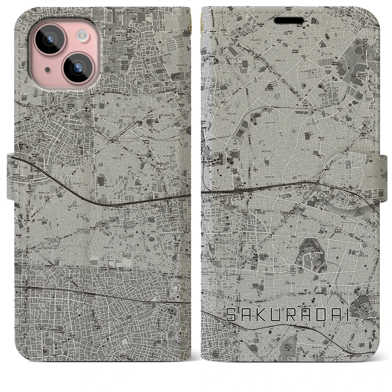 【桜台(東京都)】地図柄iPhoneケース(手帳タイプ)