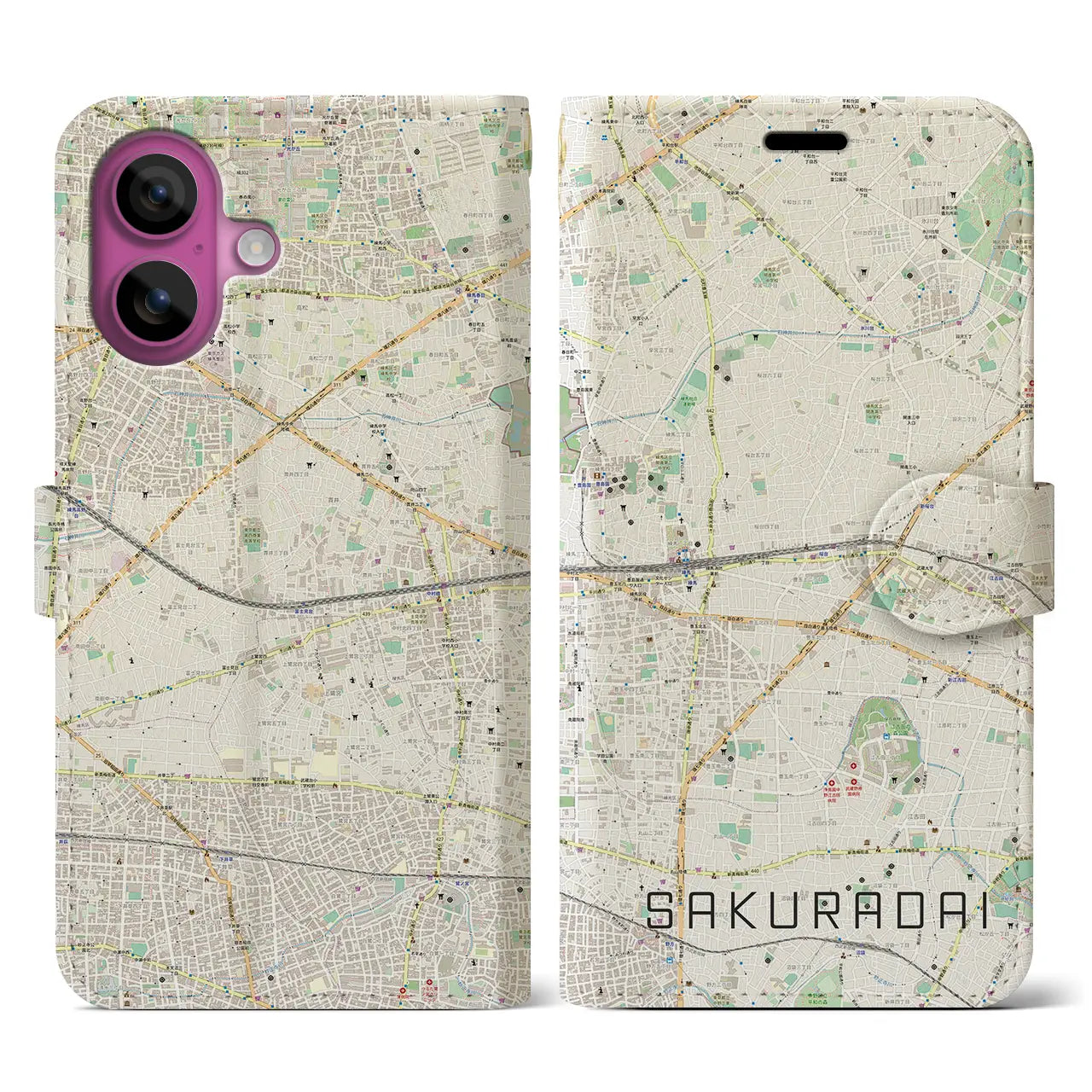 【桜台(東京都)】地図柄iPhoneケース(手帳タイプ)ナチュラル・iPhone 16 Pro 用