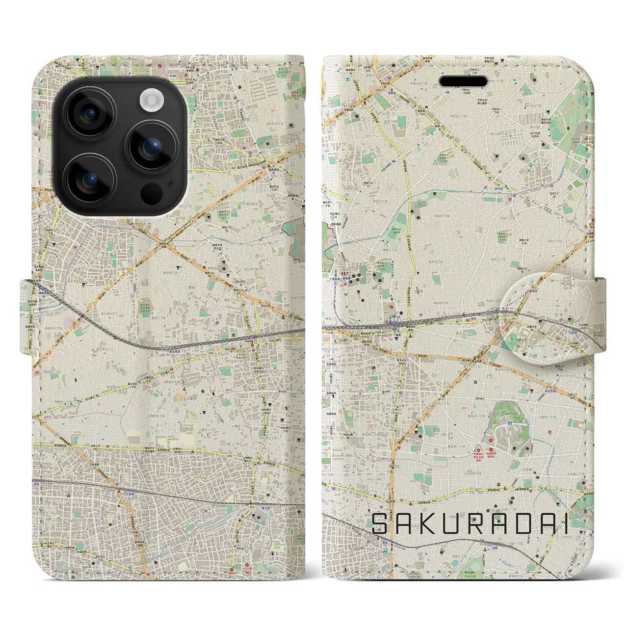 【桜台(東京都)】地図柄iPhoneケース(手帳タイプ)ナチュラル・iPhone 16 用