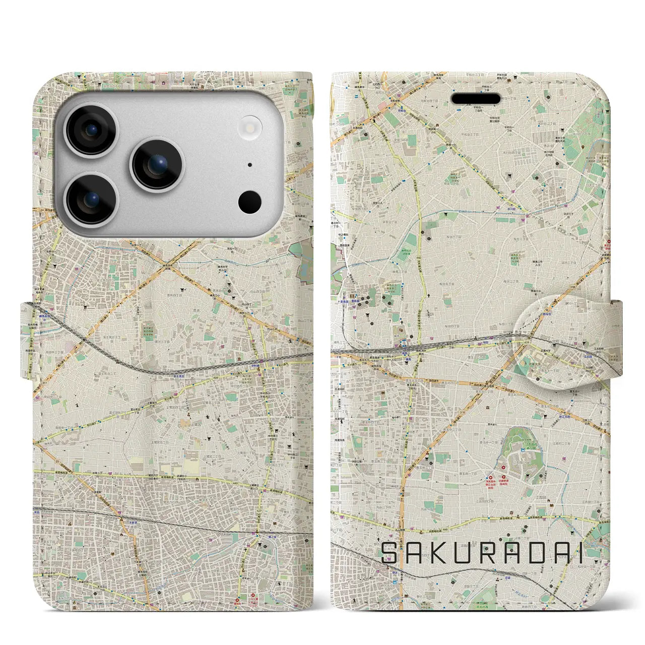 【桜台(東京都)】地図柄iPhoneケース(手帳タイプ)ナチュラル・iPhone 17 Pro Max 用