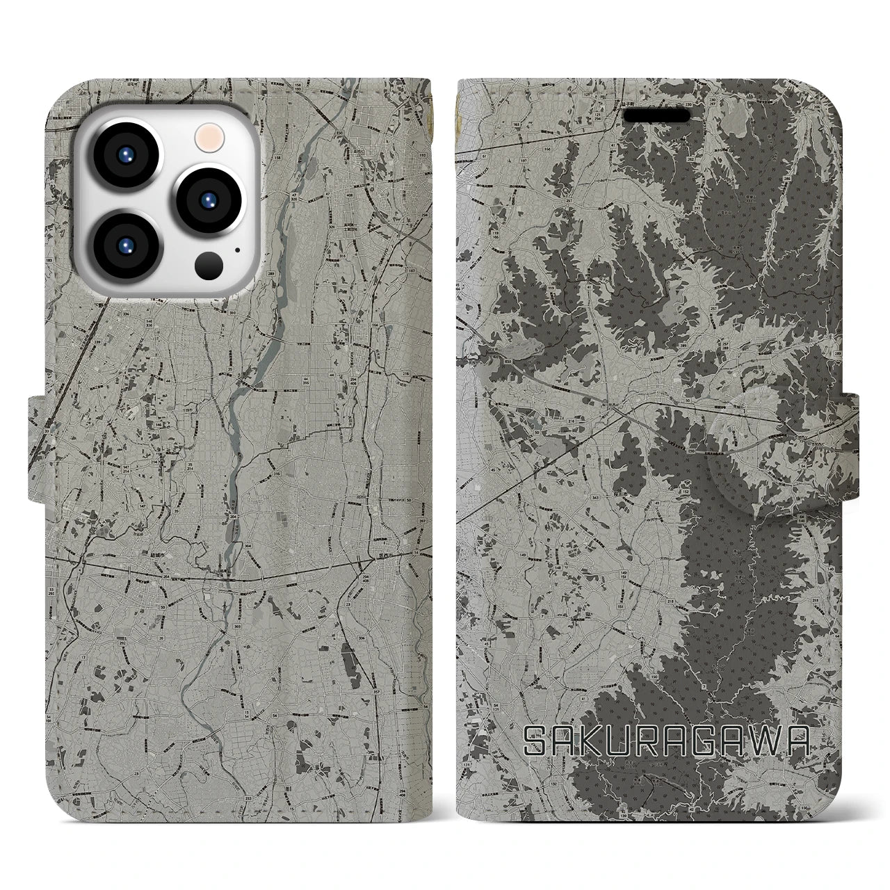 【桜川(茨城県)】地図柄iPhoneケース(手帳タイプ)