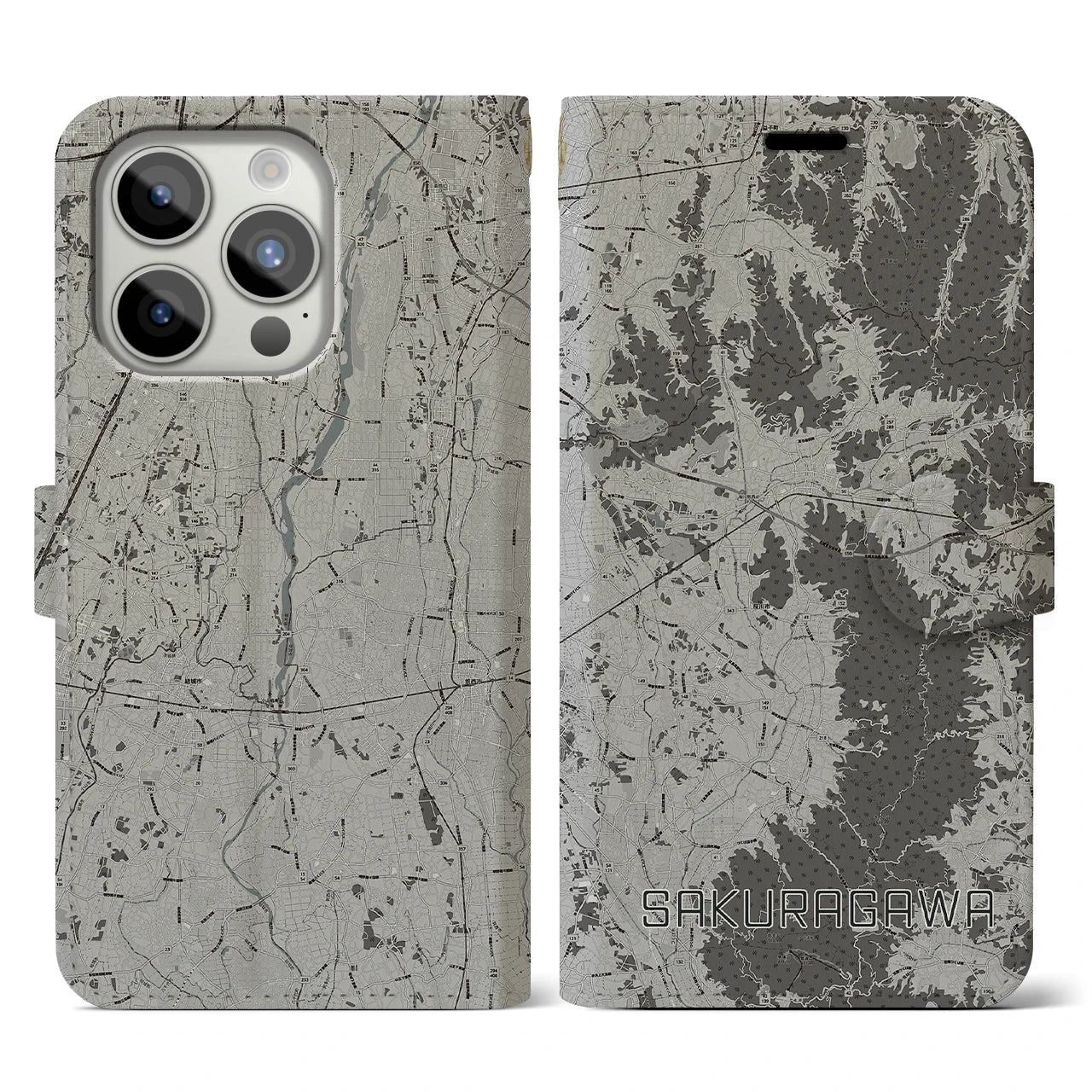 【桜川(茨城県)】地図柄iPhoneケース(手帳タイプ)
