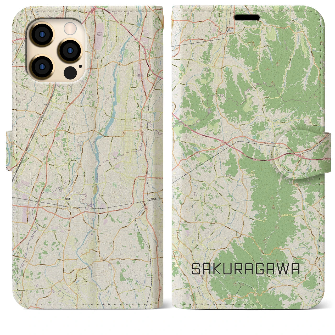 【桜川(茨城県)】地図柄iPhoneケース(手帳タイプ)