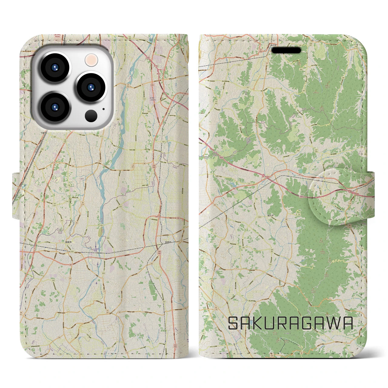 【桜川(茨城県)】地図柄iPhoneケース(手帳タイプ)