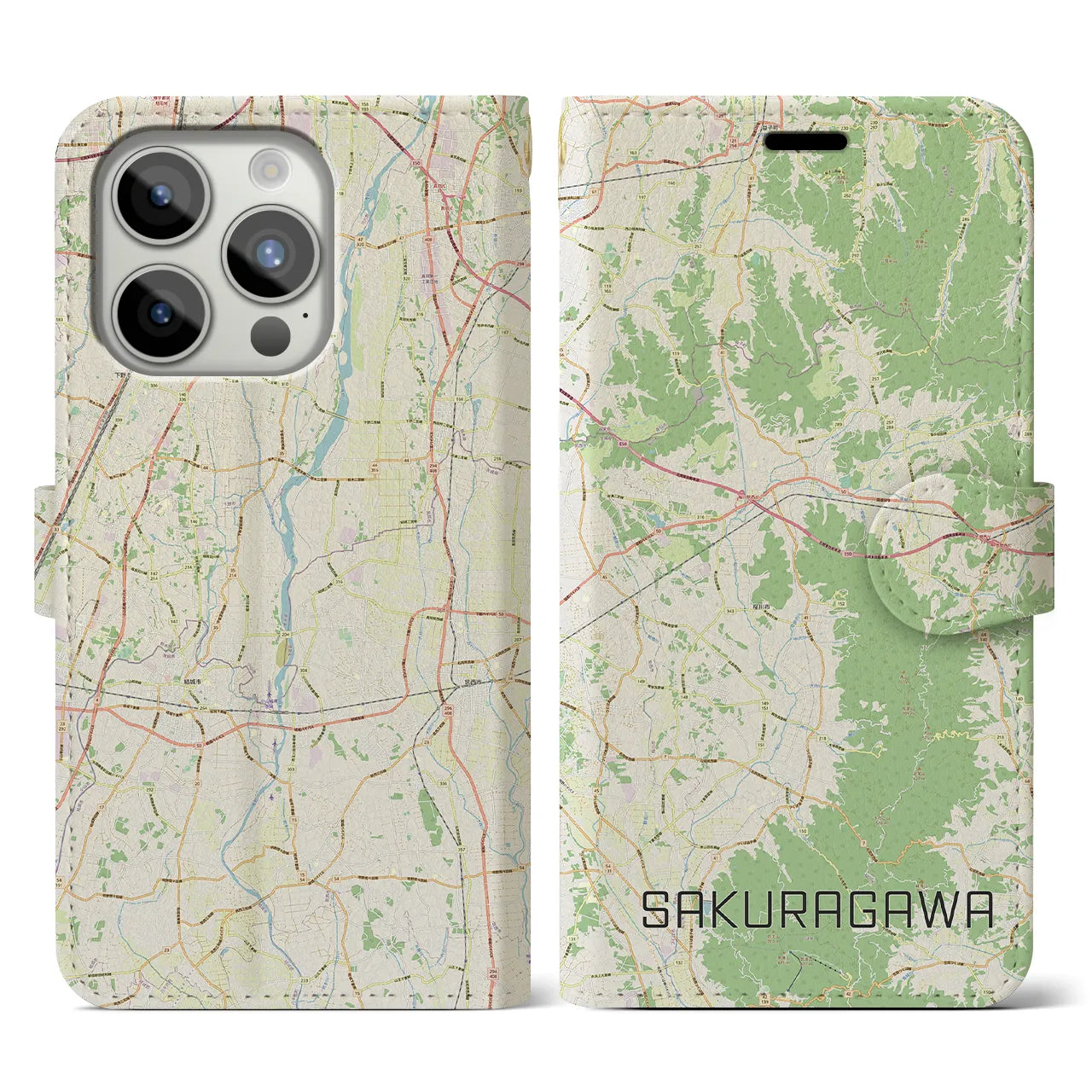 【桜川(茨城県)】地図柄iPhoneケース(手帳タイプ)