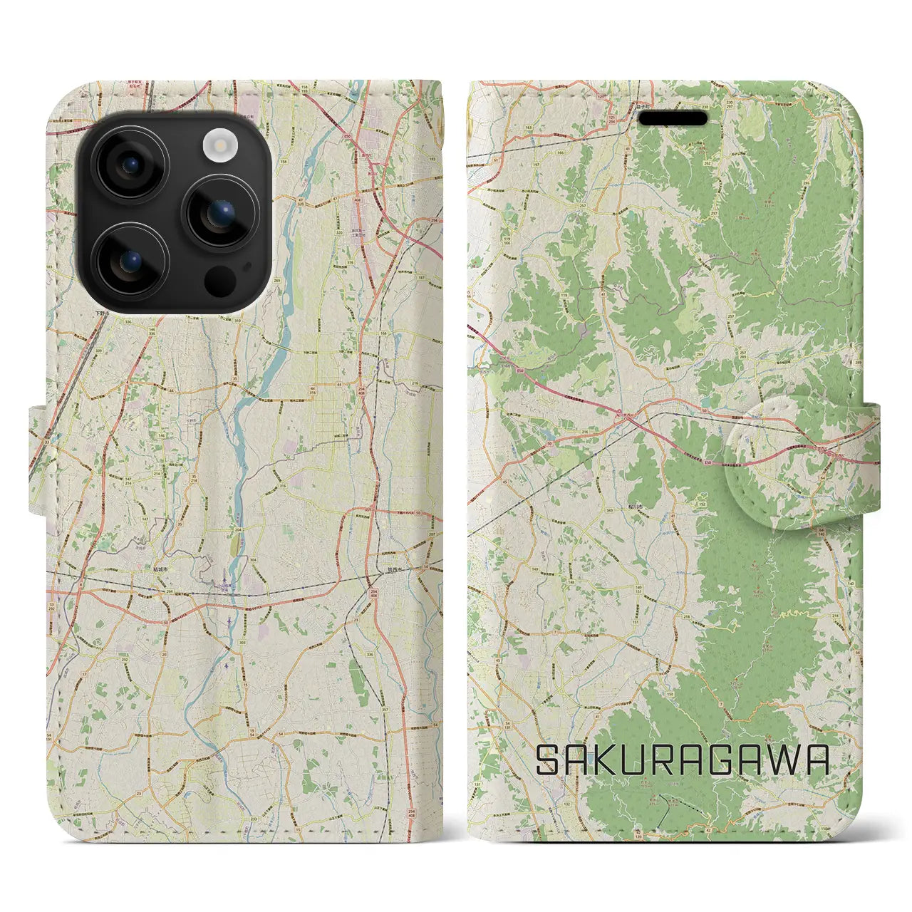 【桜川(茨城県)】地図柄iPhoneケース(手帳タイプ)ナチュラル・iPhone 16 用