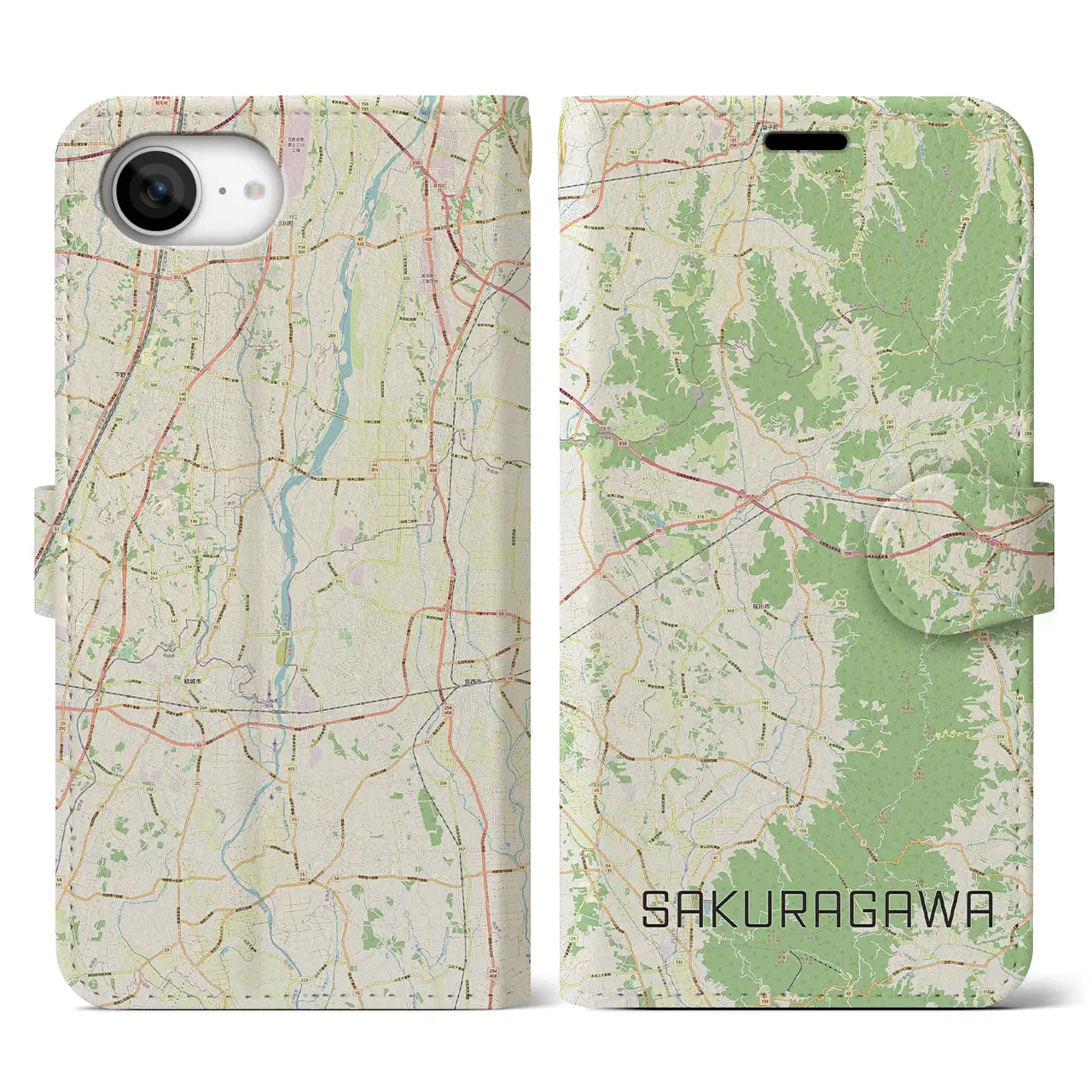 【桜川(茨城県)】地図柄iPhoneケース(手帳タイプ)