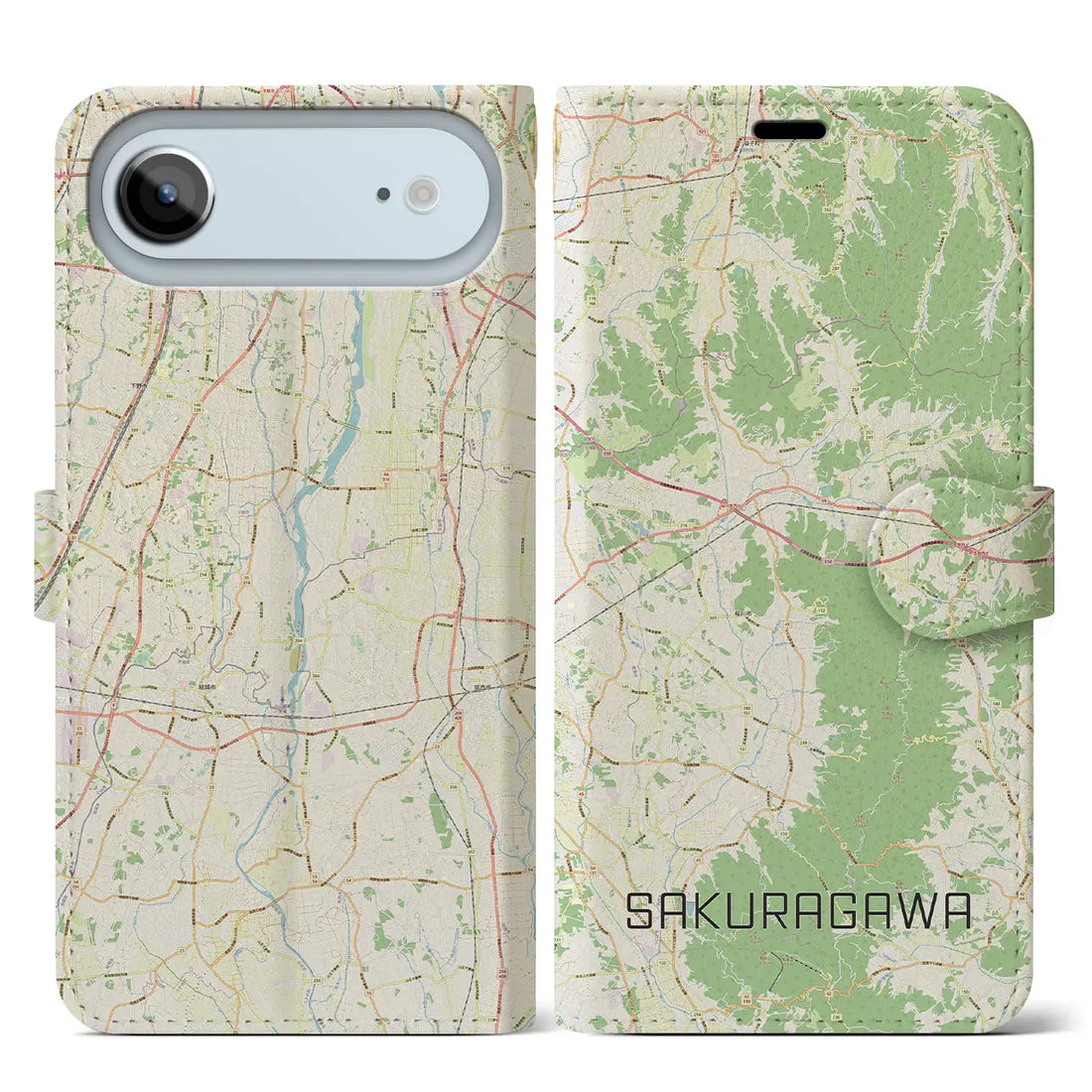 【桜川(茨城県)】地図柄iPhoneケース(手帳タイプ)モノトーン・iPhone 17 Pro Max 用