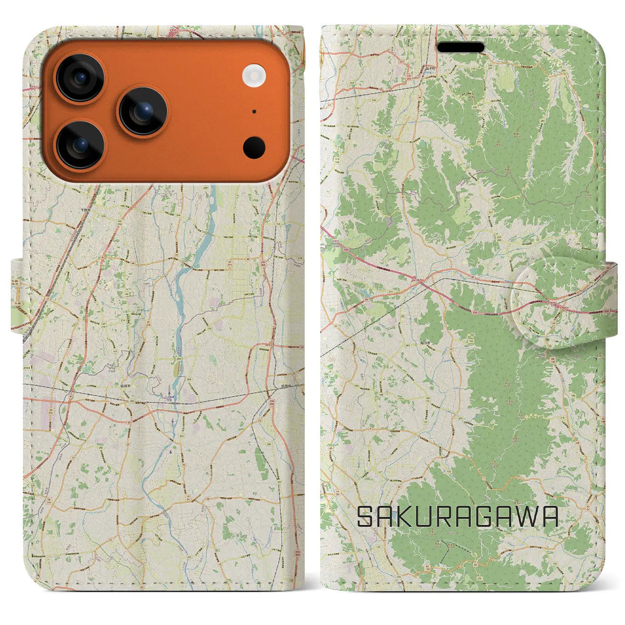 【桜川(茨城県)】地図柄iPhoneケース(手帳タイプ)