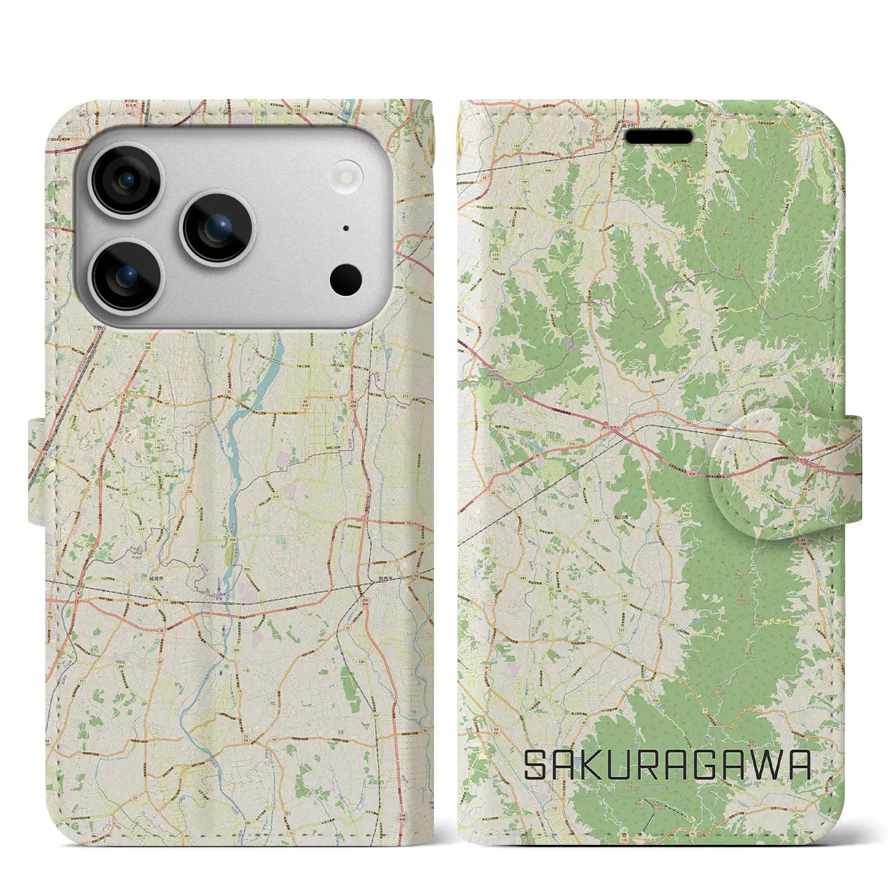 【桜川(茨城県)】地図柄iPhoneケース(手帳タイプ)