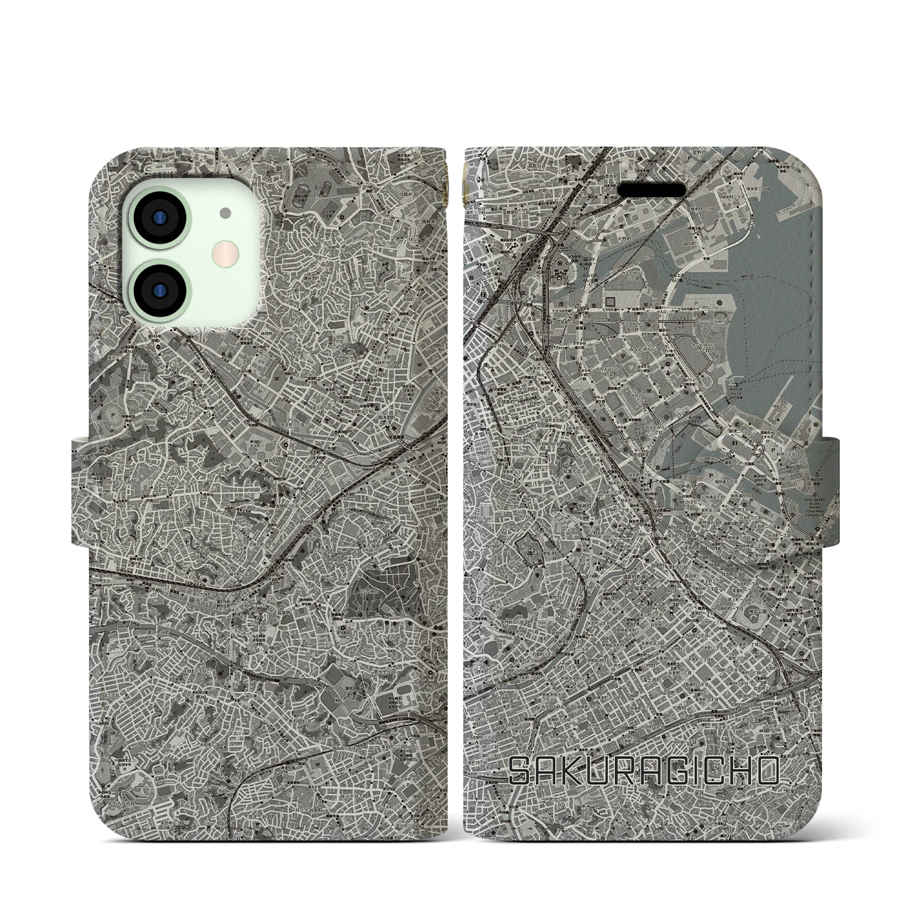 【桜木町(神奈川県)】地図柄iPhoneケース(手帳タイプ)